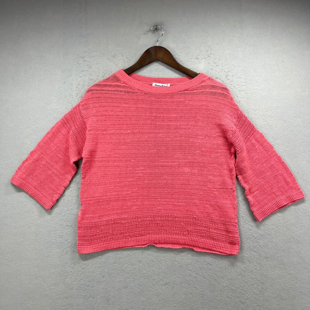 Tommy Bahama Sweater Womens S Coral Pink Open Knit 3/4 Sleeve Coastal Beach Boho